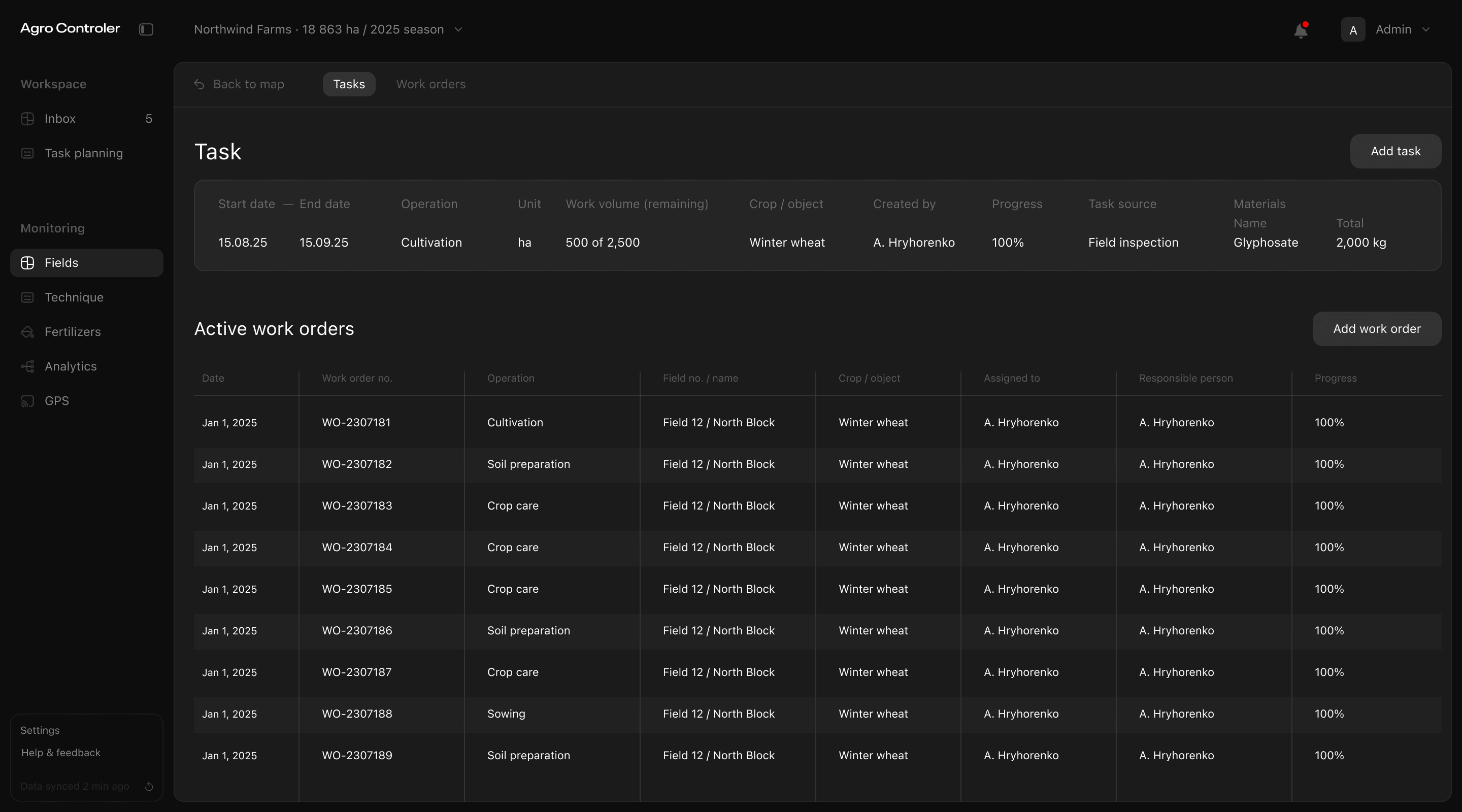 Field tasks and active work orders