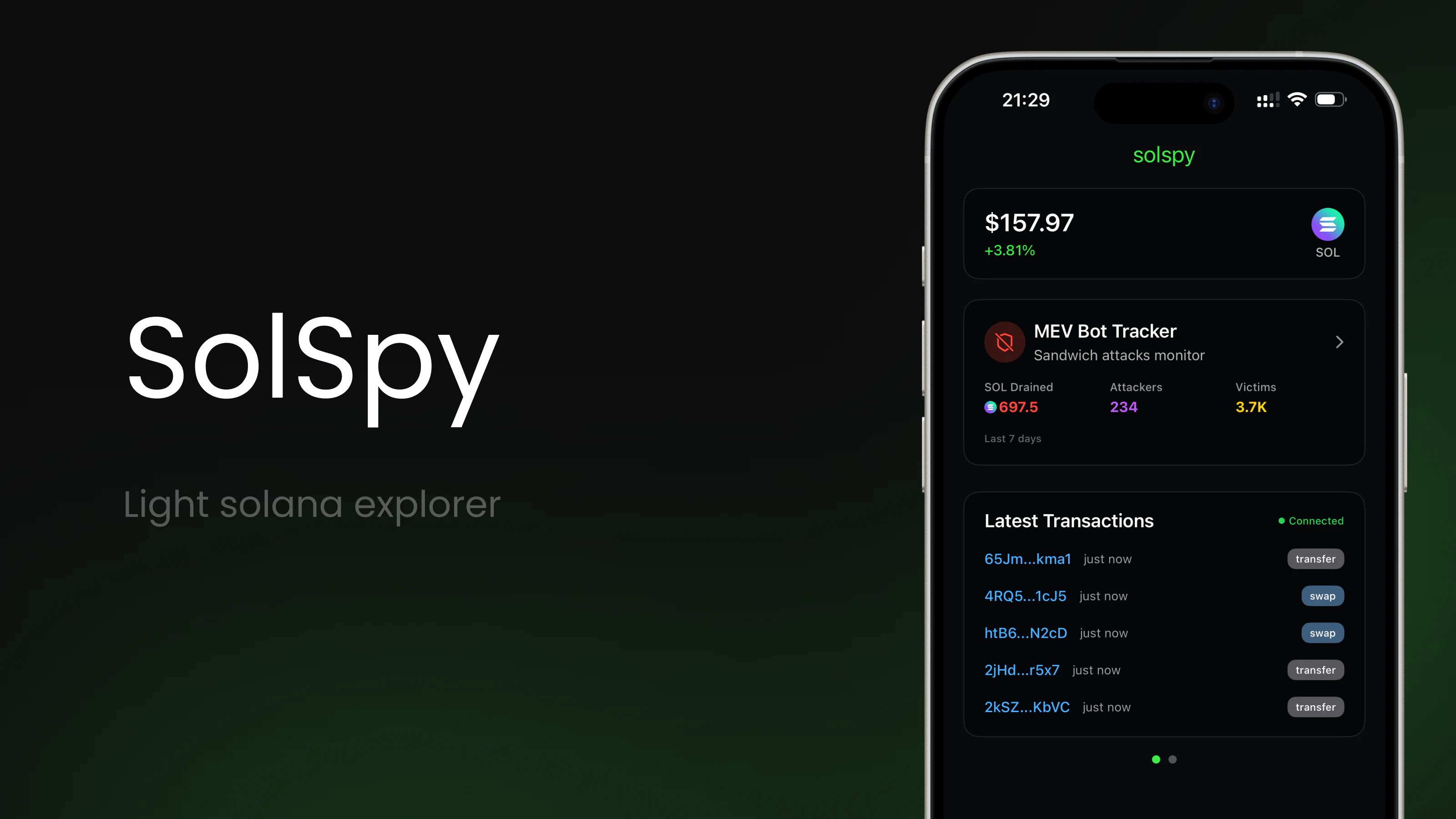 SolSpy mobile Solana explorer